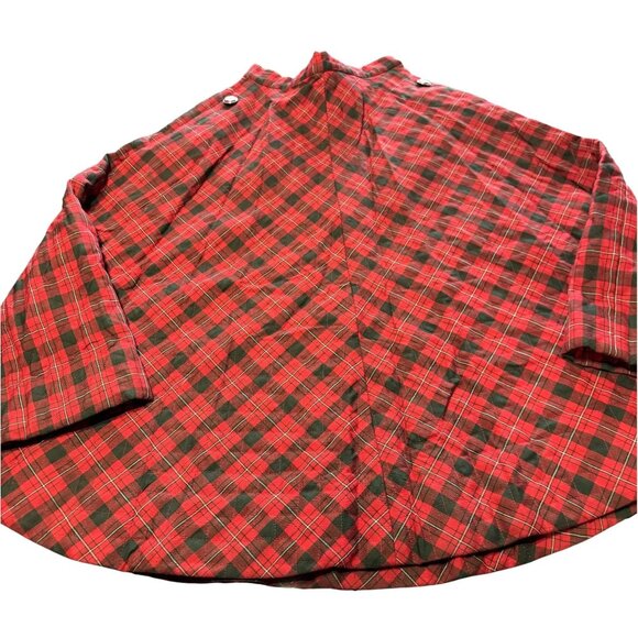 Vintage 1950 Red & Green Plaid Lanz Original Quilted Circle Skirt With Metal But - Picture 1 of 6